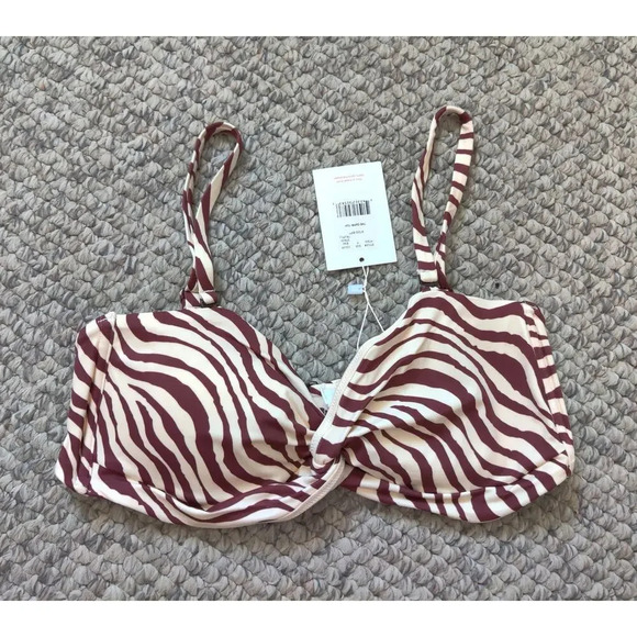 Andie swim Bikini Capri Top Sz M in Truffle Bias Stripe Brown/Cream - Picture 2 of 5